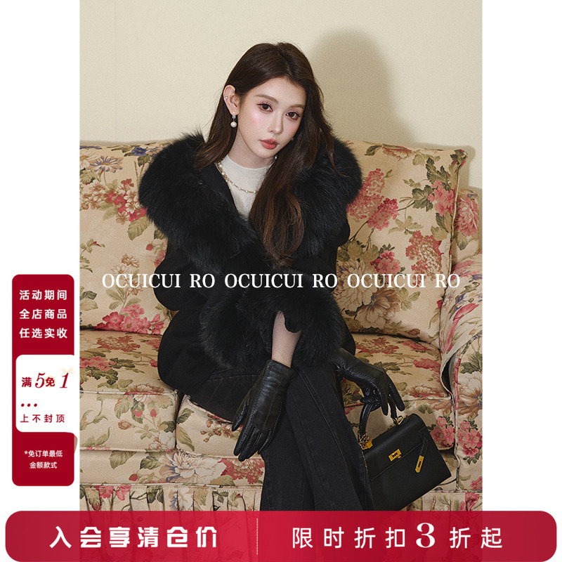Circlemoon【Sex and the City】Sheep Wool Double-Sided Woolen Coat for Women, Short Style with Fox Fur Collar Woolen Coat Circlemoon【Sex and the City】Sheep Wool Double-Sided Woolen Coat for Women, Short Style with Fox Fur Collar Woolen Coat