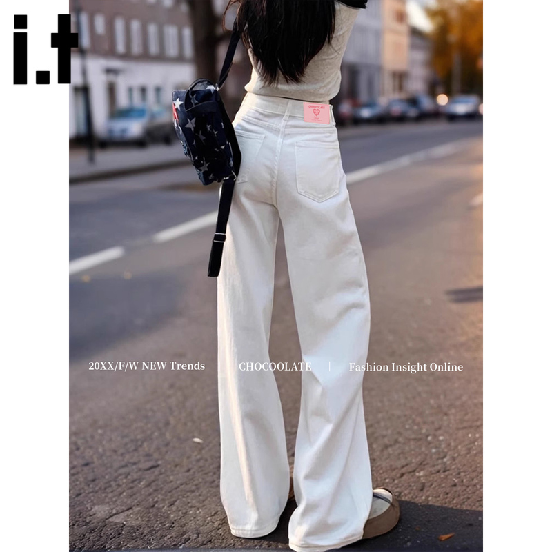 It:Chocoolate White Wide-Leg Jeans for Women, New Spring/Summer Style, Very Stylish, Versatile, Slimming Straight-Leg Pants