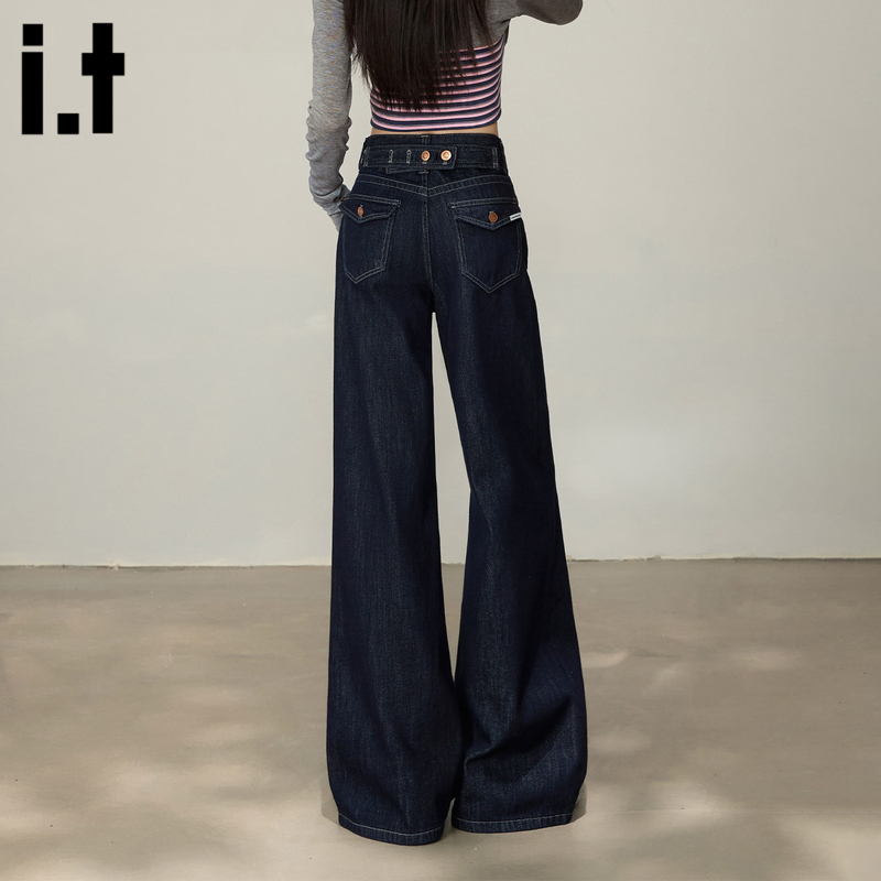 It:Chocoolate Designer Paris Buckle Jeans for Women 2026 New Dark Blue High-Waisted Wide-Leg Pants It:Chocoolate Designer Paris Buckle Jeans for Women 2026 New Dark Blue High-Waisted Wide-Leg Pants