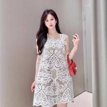 self-portrait24 autumn and winter pure white sweet A-line sleeveless lace dress short skirt