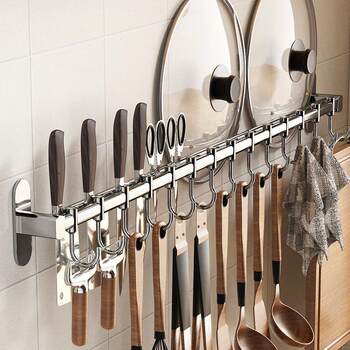 Kitchen hanging spoon and shovel hook storage hanging rod stainless steel wall-mounted punch-free knife holder kitchen utensils spatula storage rack