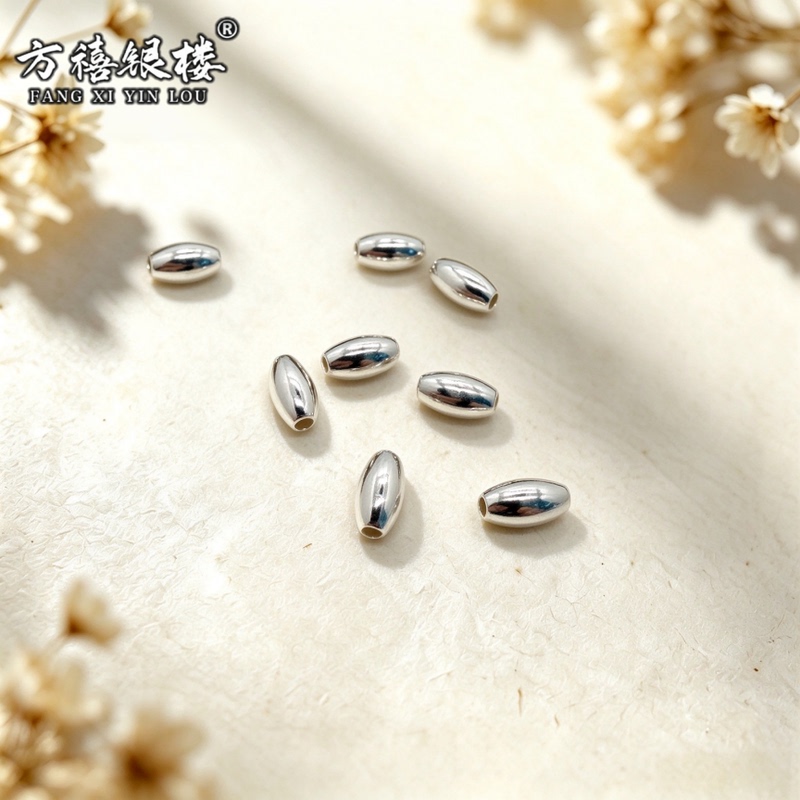 S999 Pure Silver Smooth Rice Beads Woven Handmade DIY Jewelry Necklace Bracelet Couple Gift Pure Silver Accessories S999 Pure Silver Smooth Rice Beads Woven Handmade DIY Jewelry Necklace Bracelet Couple Gift Pure Silver Accessories