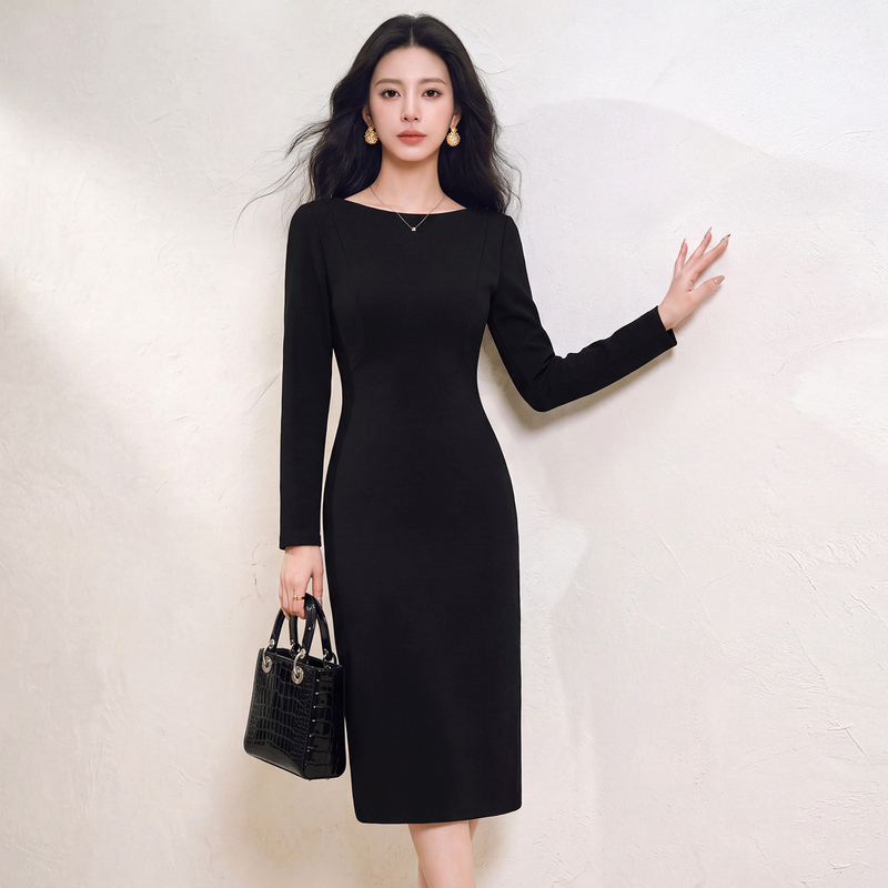 High-End French-Style Black Slim-Fit Dress for Women, 2026 Autumn, Simple and Elegant, Professional Attire, Little Black Dress High-End French-Style Black Slim-Fit Dress for Women, 2026 Autumn, Simple and Elegant, Professional Attire, Little Black Dress