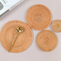 Rattan Placemats Hand-woven Rattan Tea Coasters Round Anti