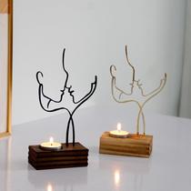 Creative romantic couple Valentines Day decorative candle holder simple abstract iron art metal wooden combination candle cup