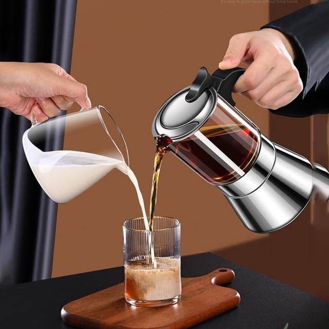 ຫມໍ້ສະແຕນເລດ Moka ສອງວາວ Italian ເຄື່ອງເຮັດກາເຟຂະຫນາດນ້ອຍໃນຄົວເຮືອນ espresso ຫມໍ້ສະກັດເອົາດ້ວຍມື