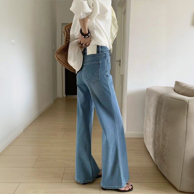 Smx Women's Jeans 2026 Spring High-Waisted Stretchy Blue Slimming Flared Long Pants 67983