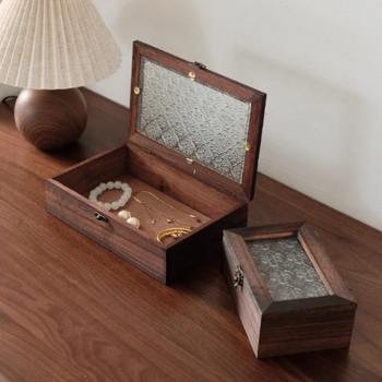 Box high-end glass decoration cosmetic jewelry box desktop wooden exquisite retro crabapple storage box box decoration