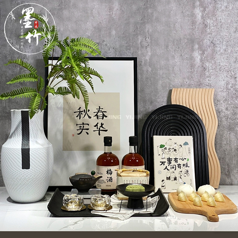 New Chinoiserie Kitchen Accessories Cabinet Exhibition Hall Tea Set Flower Utensils Chopping Board Decorative Painting Decorative Ornaments Combination Set