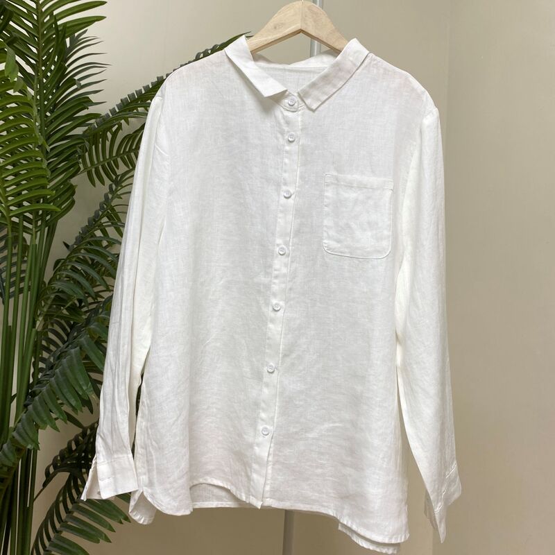 【Golden Yarn Rain Dew Linen】4009 Lapel Long Sleeve Pocket Solid Color Shirt