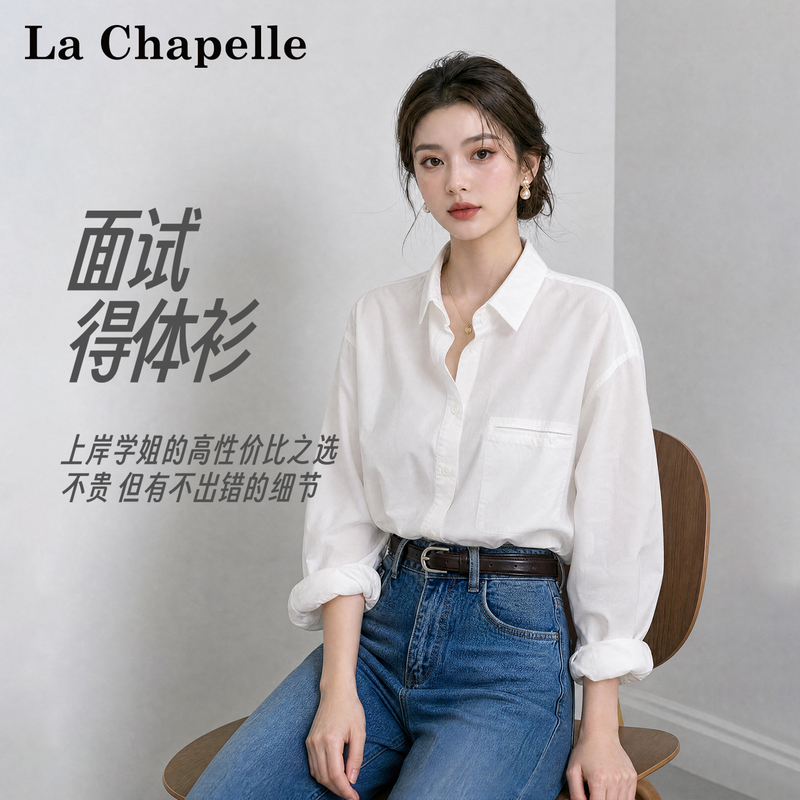 La Chapelle White Collared Commuter Long-Sleeve Shirt for Women, Autumn 2026 New Style, High-End Formal Shirt Top La Chapelle White Collared Commuter Long-Sleeve Shirt for Women, Autumn 2026 New Style, High-End Formal Shirt Top