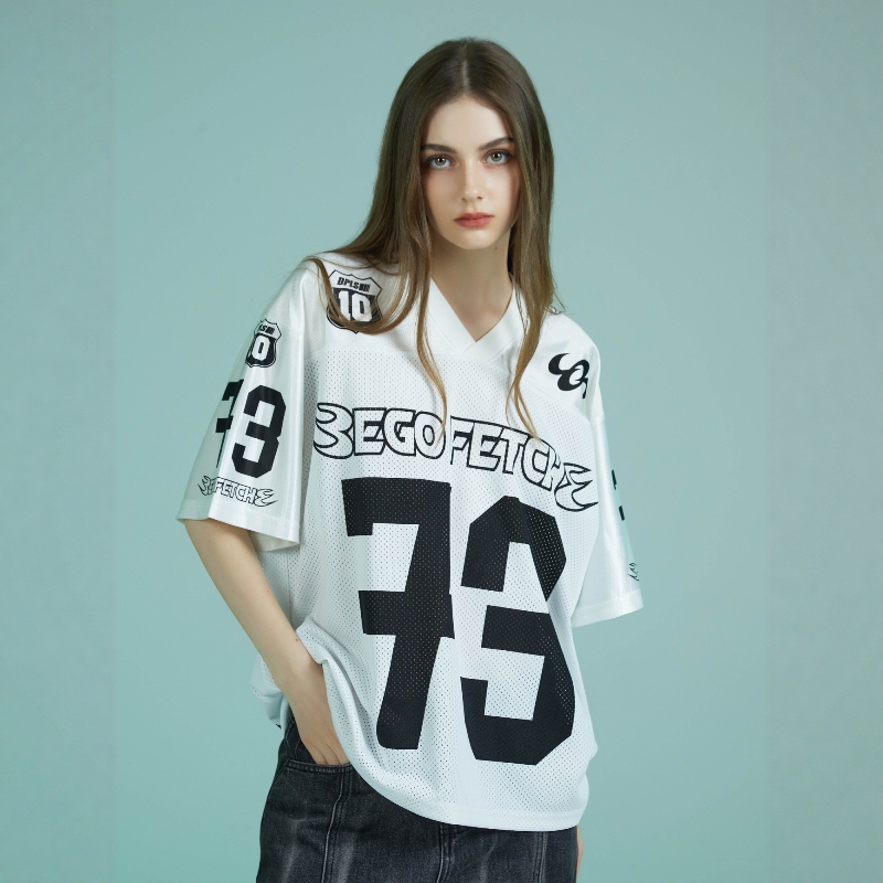 Ego Fetch X Dpls Co-Branded Logo Printed American Mesh Jersey Short-Sleeved T-Shirt, Same Style for Men and Women
