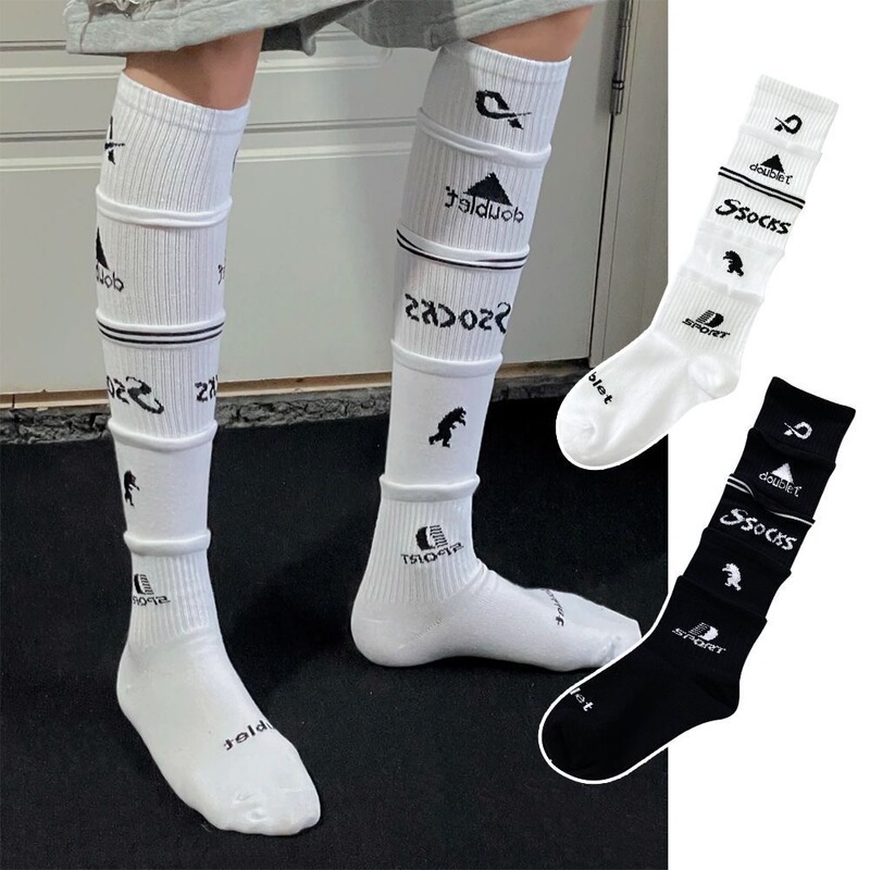 Doublet Multi-Layered Stacked Design Cotton Socks for Men, Sports Over-The-Knee Football Long Socks for Women, Trendy and Unique