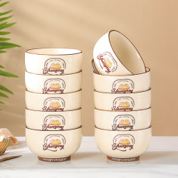 Cream-Style Ceramic Rice Bowl for Home Use, 2025 New Model, Underglaze Color Tableware, High Aesthetic Appeal, Beautiful Bowl and Plate Set