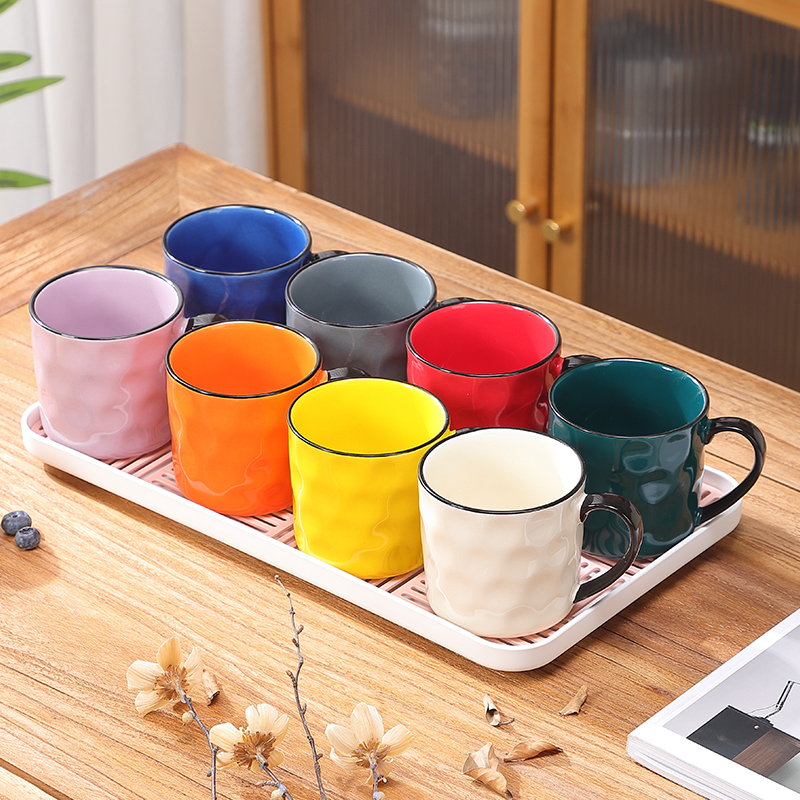 Ceramic Water Cup Household Set, High-Looking Multi-Color Mugs, Family Drinking Cups, Living Room Hospitality Tea Cup Set