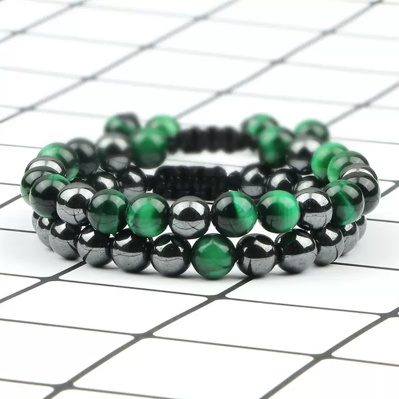 2PCS Hematite Tiger Eye Beads Bracelets Handmade Adjustable