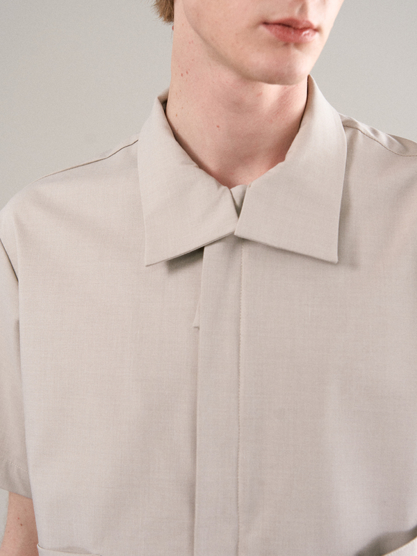 Conchoboe/Shawl Shirt/Stacked Collar Washed Anti-Wrinkle Wool Double Zipper Short-Sleeved Shirt