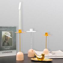 Nordic simple wooden base sitting iron single-head candlestick living room restaurant wedding decoration props candlelight dinner