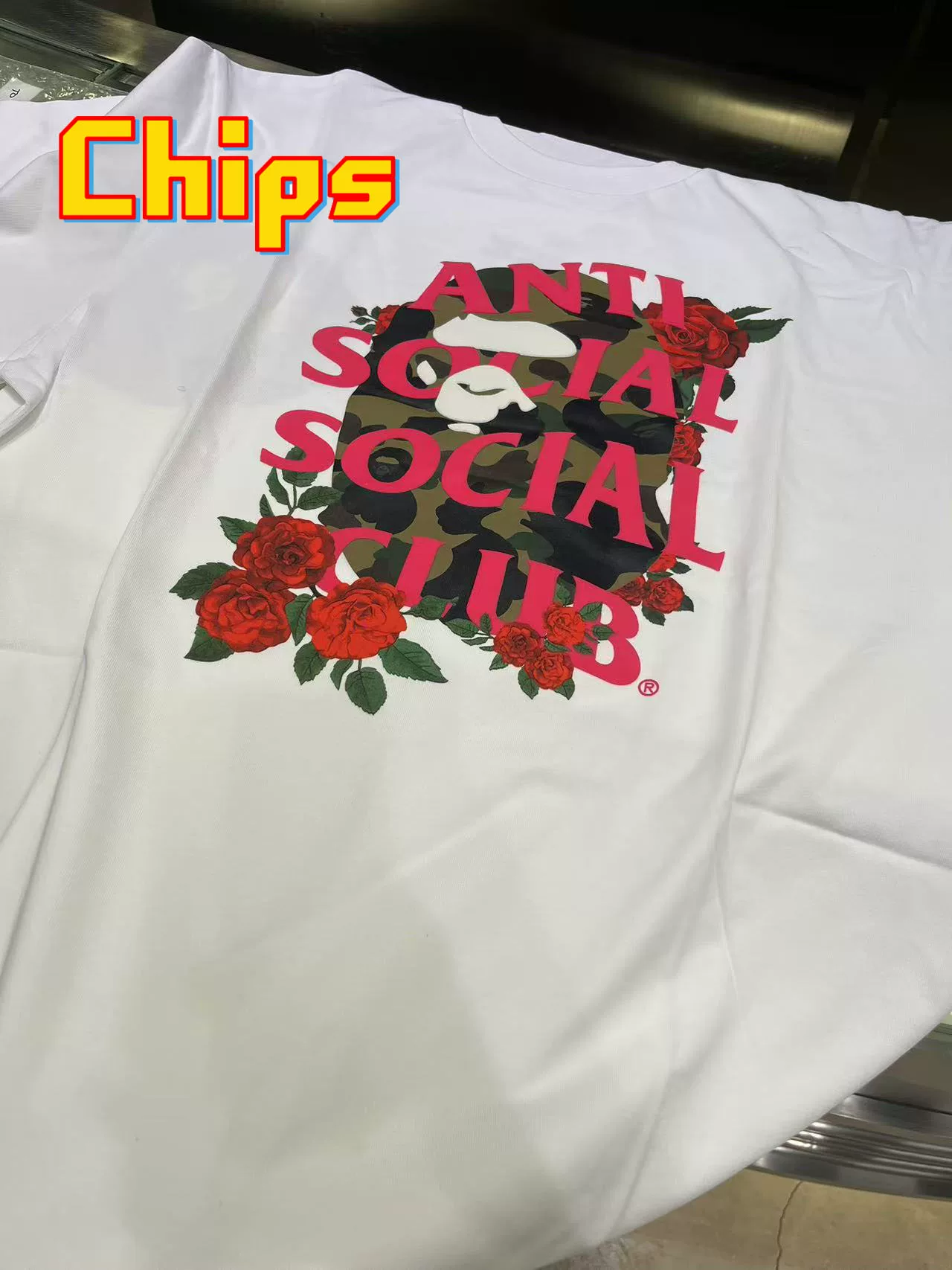 Французские fries тренд BAPE X ASSC совместная 24FW розовый камуфляж принт обезьяна футболка с коротким рукавом 109902N