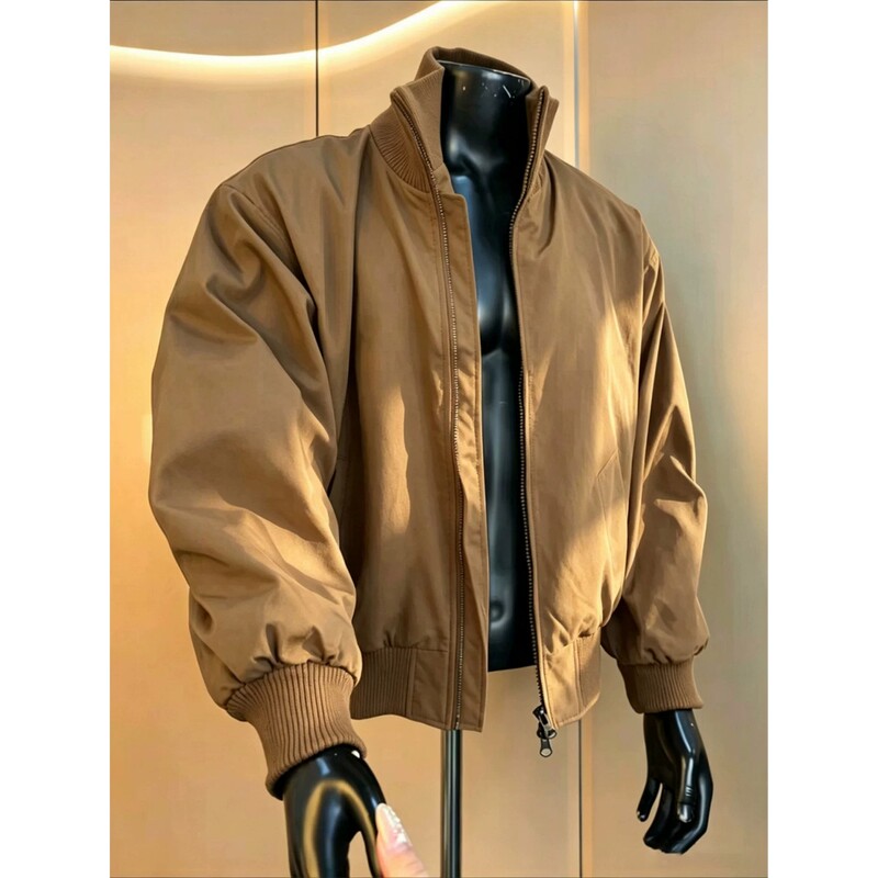 American-Style Short Bomber Jacket for Men, Autumn High-End Silhouette Workwear Coat, Regular Shoulder Casual Stand-Collar Baseball Jacket American-Style Short Bomber Jacket for Men, Autumn High-End Silhouette Workwear Coat, Regular Shoulder Casual Stand-Collar Baseball Jacket