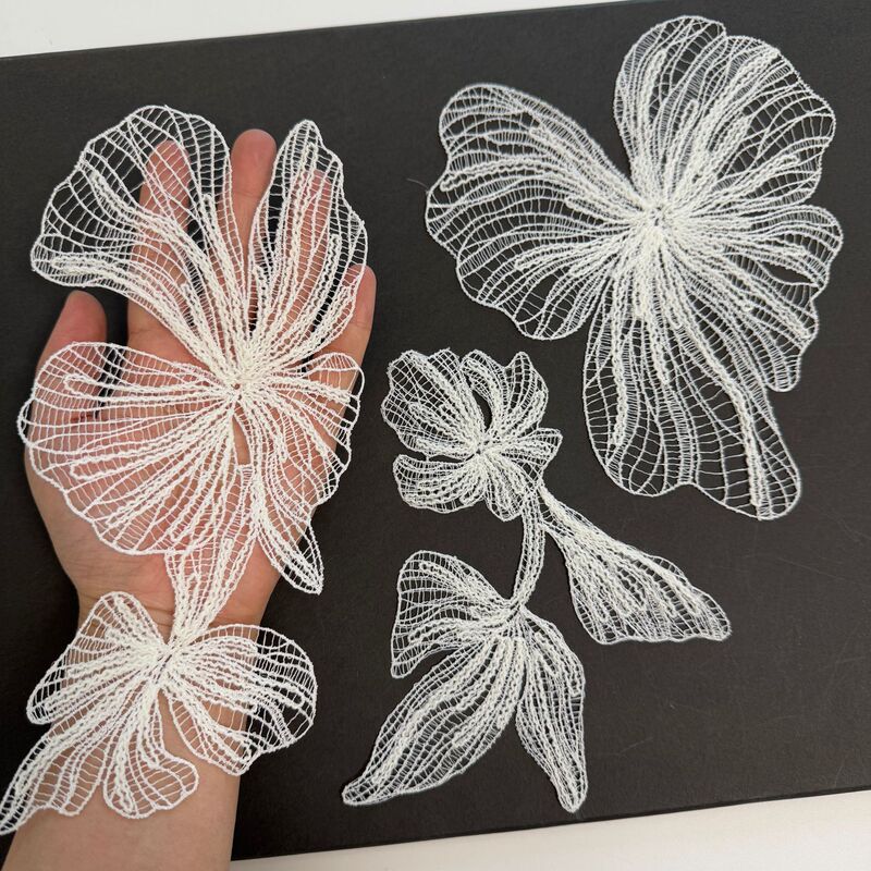 R167 Set of 3 New Fish Silk Thread Water-Soluble Embroider Cut Out Lace Applique DIY Handmade Lace Accessories