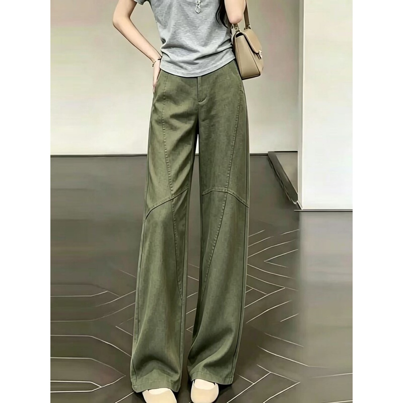 Military Green Denim Straight-Leg Wide-Leg Pants for Women, 2026 Summer New Style, Very Attractive, Thin, High-Waisted, Drapey Long Pants Military Green Denim Straight-Leg Wide-Leg Pants for Women, 2026 Summer New Style, Very Attractive, Thin, High-Waisted, Drapey Long Pants