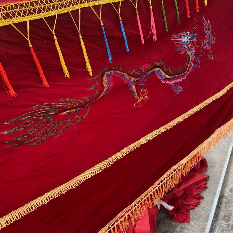 2.5m High-Quality Coffin Cover with Dragon and Phoenix Embroidery, Full Cover Coffin Cover, Velvet Fabric, Funeral Supplies, Direct Sales from the Manufacturer