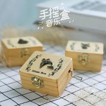 Hand-cranked music box wooden music box wind-up singing hall Sky City building block ornaments Childrens Day gift