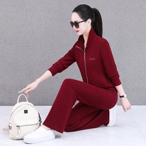 Sports and leisure sports suit for women spring and autumn new style fashionable age-reducing slimming sweatshirt wide-leg pants two-piece trendy set