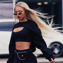 Short Sweatshirts Women Spring Autumn Long Sleeve Black White