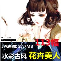 S019 high-definition watercolor classical flowers antique beauty color pictures pastel hand-painted illustration design copying materials