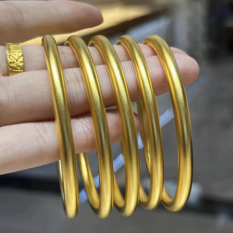 Gold-Plated Silver Traditional Craftsmanship Bracelet, Exquisite Solid Glossy Plain Ring Bracelet, Valentine's Day Gift for Girlfriend