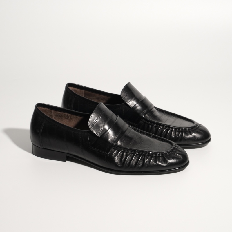 【Eix Gnod】Wrinkled Eel-Pattern Leather Slip-On Loafers, Simple Retro Genuine Leather Shoes for Men