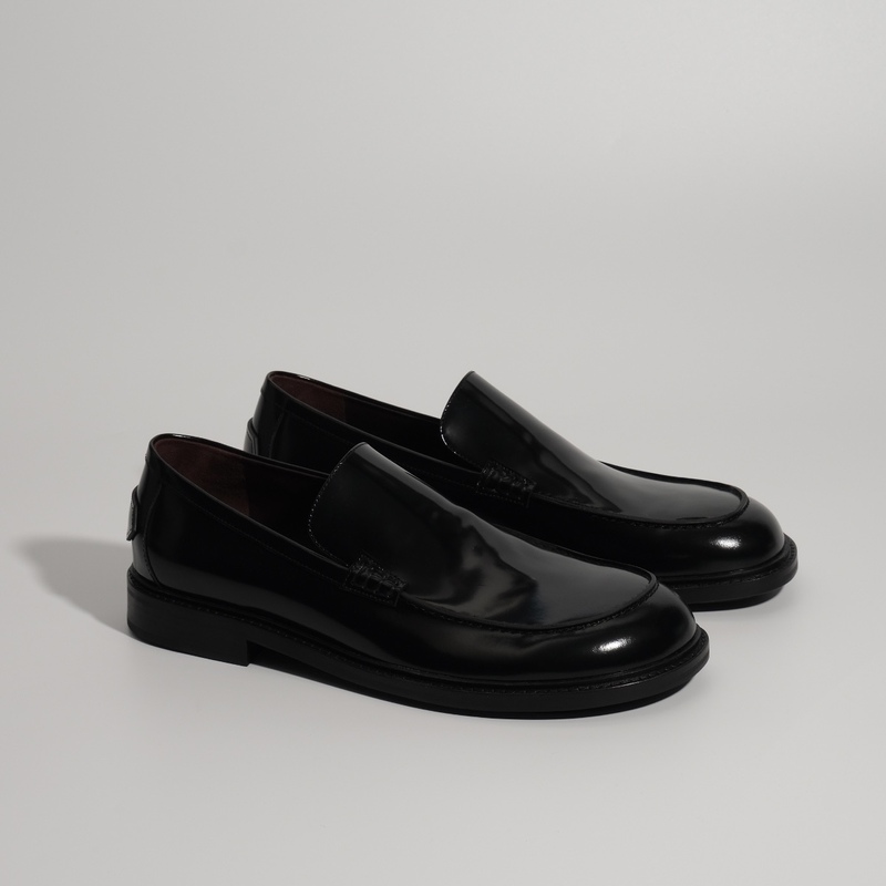 [Eix Gnod] Spinto Glossy Leather Loafers with Open Edges and Beads, Handmade Leather Shoes, Slip-On Casual Shoes for Men