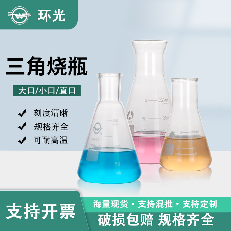 高硼硅广口直口三角烧瓶刻度锥形瓶玻璃烧杯实验室器材1121三角瓶