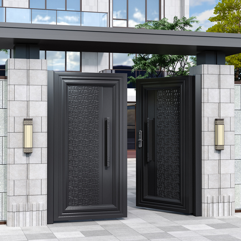 Aluminum Art Carved Villa Gate, Light Luxury Outdoor Garden Gate, Simple Modern Courtyard Double-Door Gate, Aluminum Alloy Electric
