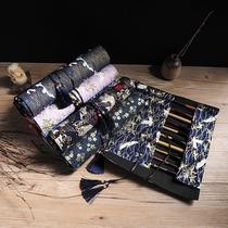 Guochao Gufeng Black Roll Pen Bag Pen Pen Curtain Student Canvas Male And Female Brief Large Capacity Stationery Bag Delivery Gift