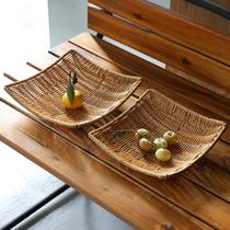 Snack Basket Rattan Woven Fries Pan Water Fruit Basket Rectangular Living Room Home Fried Bamboo Basket Tray Commercial