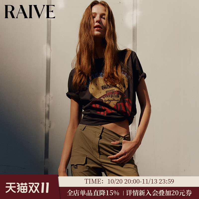 [Celebrity Style] Raive Star Beat T-Shirt Summer Women's Heart English Print Retro Short Sleeve