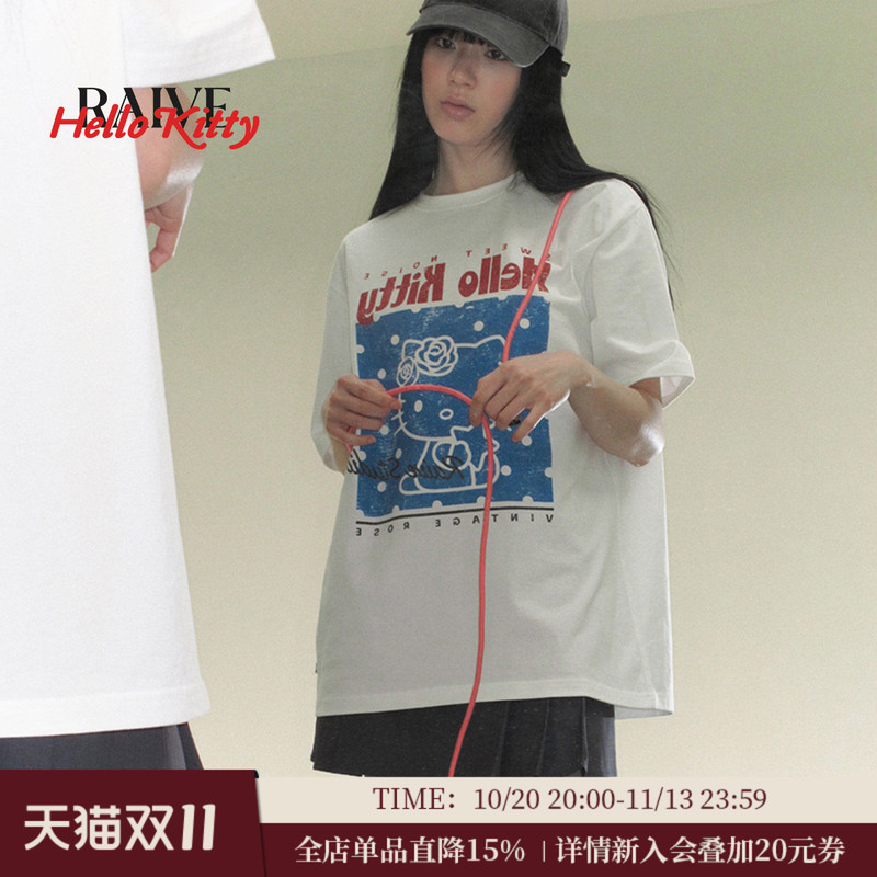 [Raive X Hello Kitty] Sanrio Co-Branded 2026 Summer New Women's Short-Sleeved Polka Dot Print T-Shirt