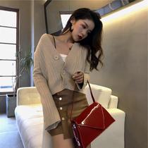 Knitted Sweater Cardigan Jacket Womens 2024 Autumn Womens Loose Short Lazy Style Sweater Bell Sleeve Top
