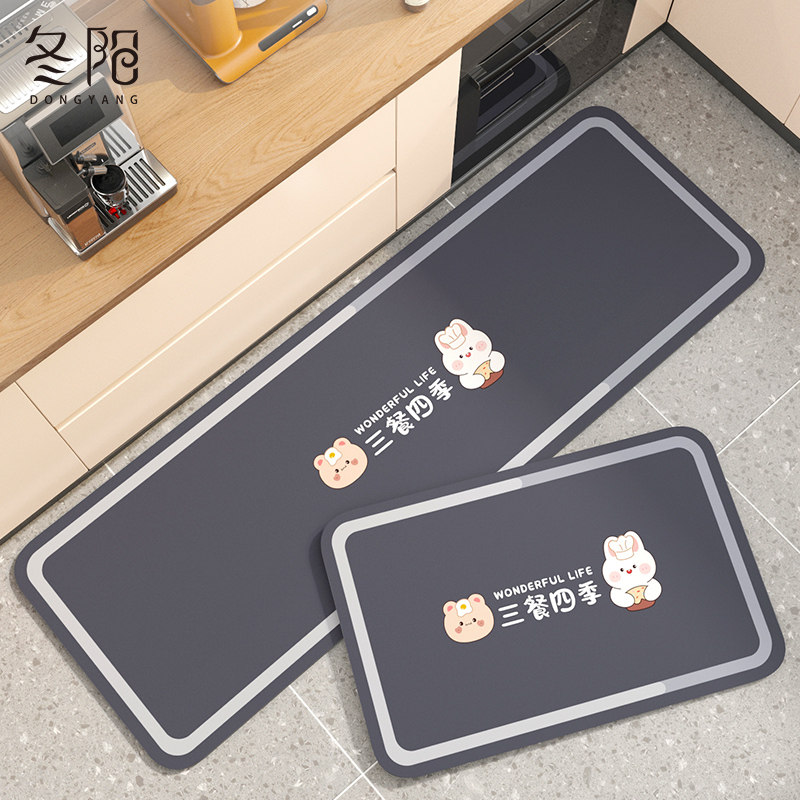 Kitchen floor mats are non-slip and oil-proof, wipeable and washable, soft diatom mud water-absorbing and oil-absorbing floor mats, special waterproof and anti-dirty carpets