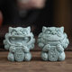 A Pair of Cute Green Sandstone Wind Lion Statues, a National Trend Stone Lion, a Lucky Charm, Tea Pet Ornament, and Souvenir