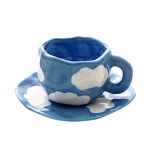 Creative Irregular Ceramic Hand-Painted Mug and Saucer Set, Exquisite Afternoon Tea, Women's Coffee Cup and Saucer Tea Set