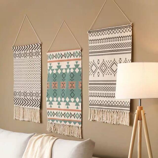 ins Scandinavian Tapestry Decorative Hanging Cloth Tassel Hand-Woven Cotton Hanging Painting Bedroom Living Room Meter Box Background Wall Cloth