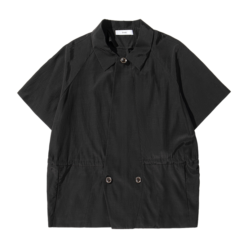 Lnx26Ss/Pivot Cupro Silk Special Placket Drawstring Short-Sleeved Shirt