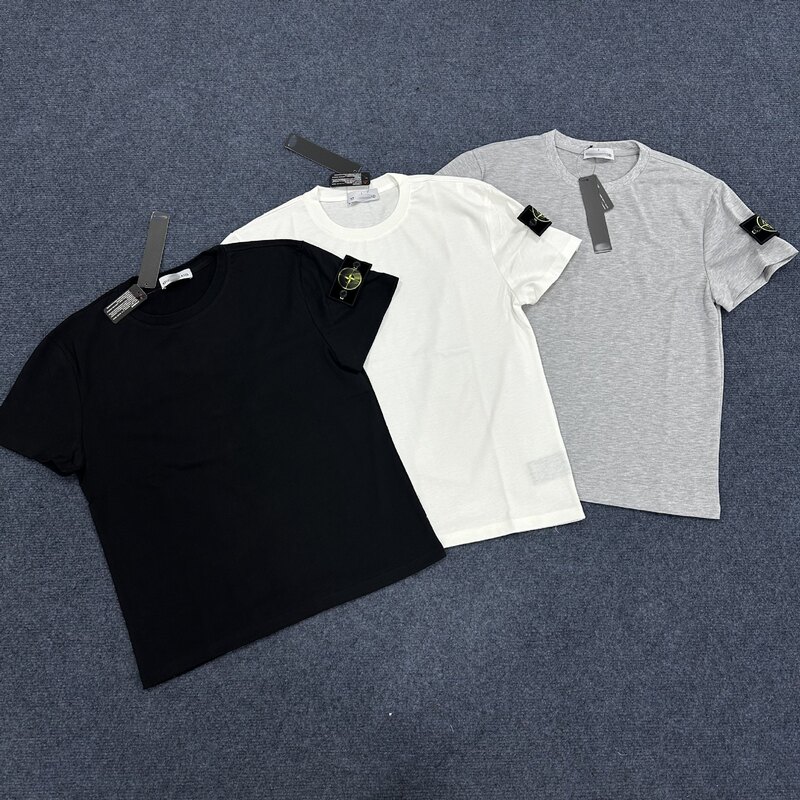 Stoneisdrey Stone Island Suitable Badge Embroidery T-Shirt for Men and Women, Summer Short-Sleeve Trendy Casual Solid Color Round Neck Couple's Shirt