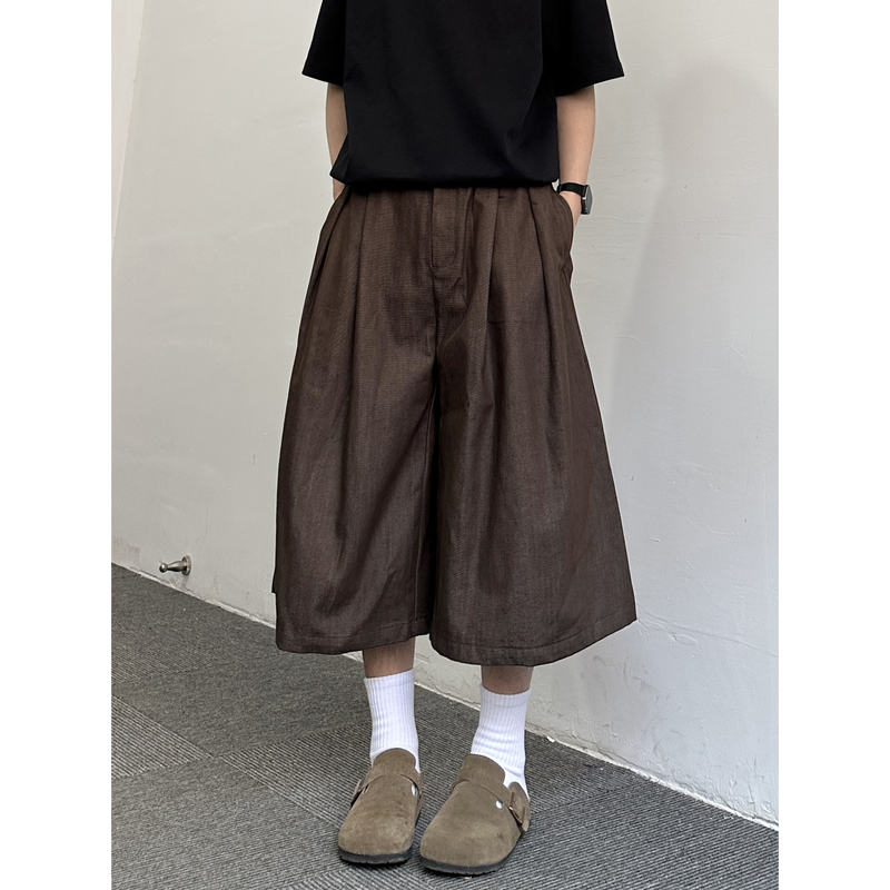 Secondary Summer Japanese Retro Drapey Tencel Capri Pants Loose Casual Shorts for Men and Women, Slimming