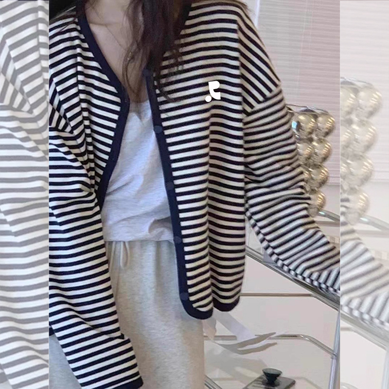 [Buy from Korea] Restrap Korean-Style Small Chanel-Inspired Black and White Striped Knit Cardigan Short Jacket Casual Street Style
