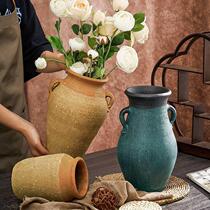 Vase suitable for laying dry flowers Coarse Pottery Flower Ware Retro Earth Pottery Jar Inserts Vase Pendulum Pieces Living-room Flower Arrangement Fake Flowers High End